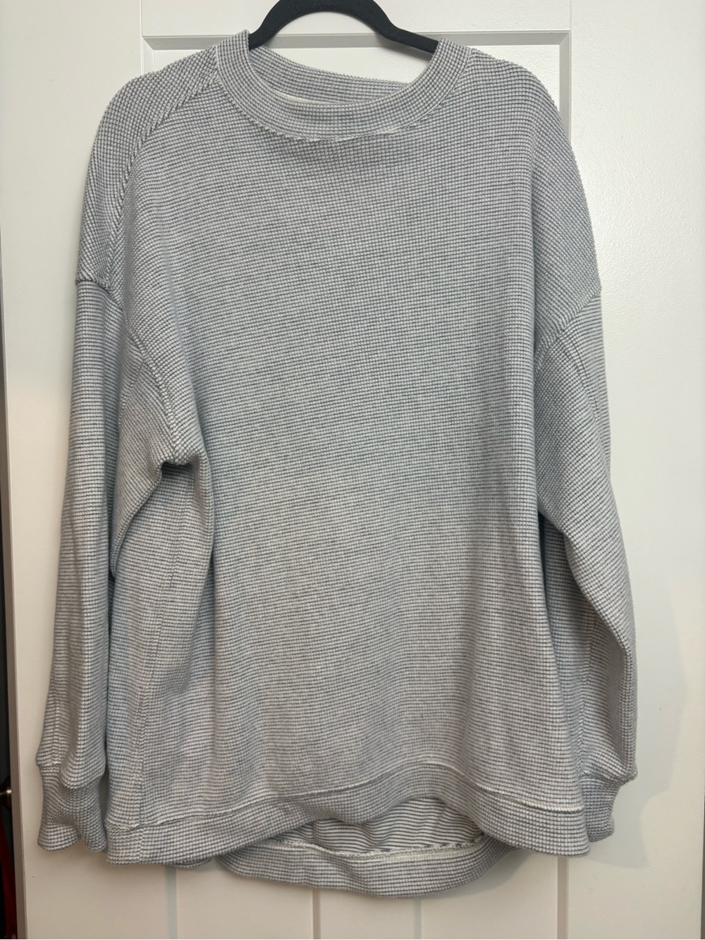 Women’s  Gray Waffle-Knit Crewneck Sweater